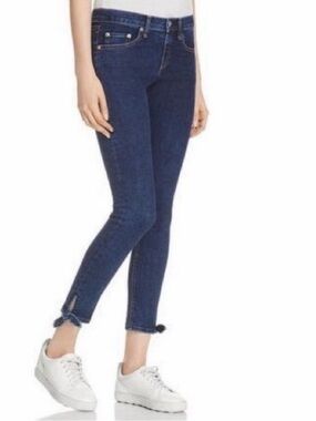 Rag & Bone Women's Size 25 Skinny Ankle Tie Stevie Cropped Blue Denim Jeans NEW